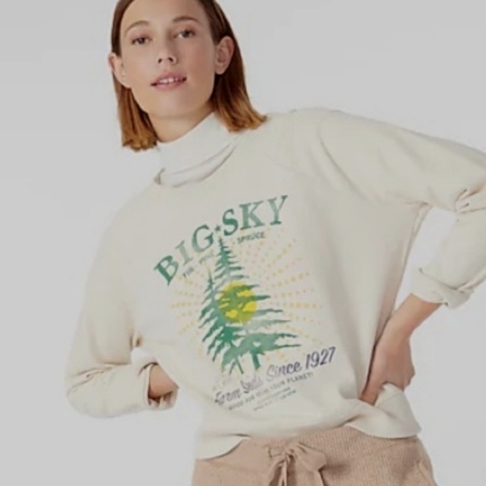 J. Crew Cream Hoodie with Green and Yellow Design